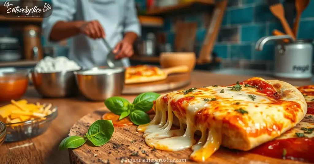 1 Eat Every Slice delicious, cheesy pizza slice with gooey cheese stretching, placed on a wooden table Eat Every Slice delicious, cheesy pizza slice with gooey cheese stretching, placed on a wooden table