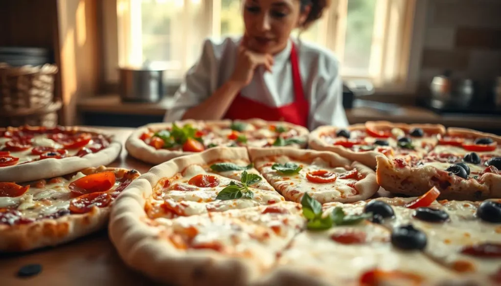 4 Eat Every Slice A close-up of various pizza crusts arranged on a wooden table, showcasing thin crust, thick crust, and stuffed crust Eat Every Slice A close-up of various pizza crusts arranged on a wooden table, showcasing thin crust, thick crust, and stuffed crust