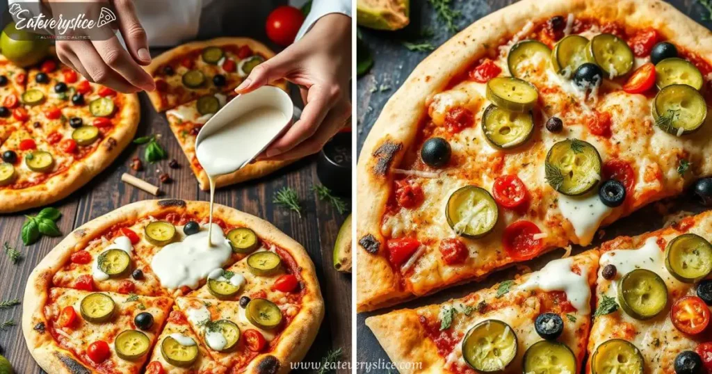 4 Eat Every Slice A vibrant spread of delicious pickle pizza combinations, showcasing a variety of pizzas topped with green dill pickles Eat Every Slice A vibrant spread of delicious pickle pizza combinations, showcasing a variety of pizzas topped with green dill pickles