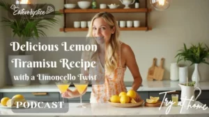 A refreshing lemon tiramisu with layers of mascarpone cream and ladyfingers, dusted with lemon zest, featured on the Eat Every Slice podcast.