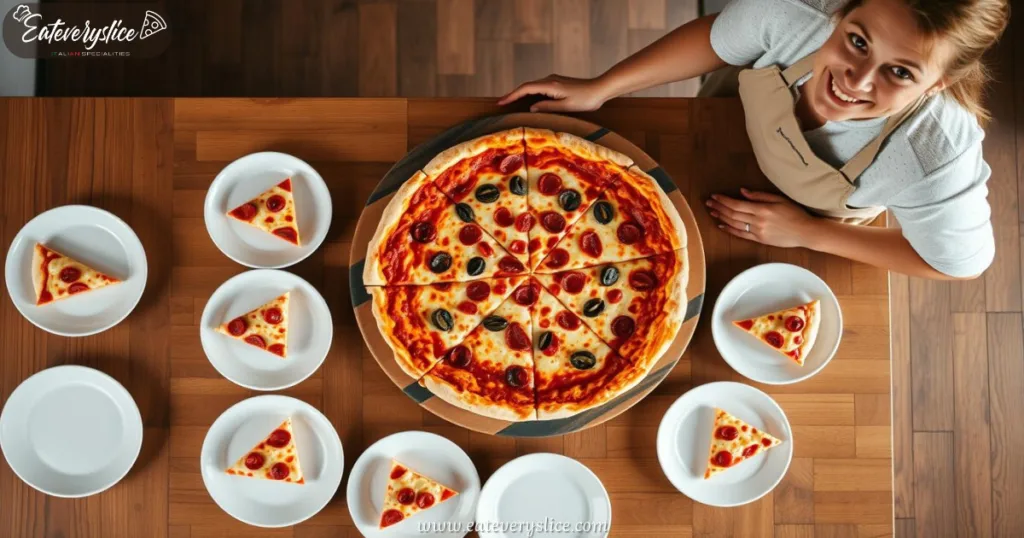 Costco pizza slices on wooden table at pizza party