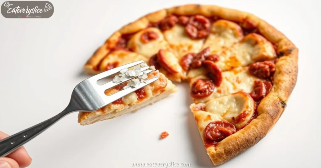 Costco Pizza Sodium Content Analysis Close-up of dissected Costco pizza slice showing sodium levels